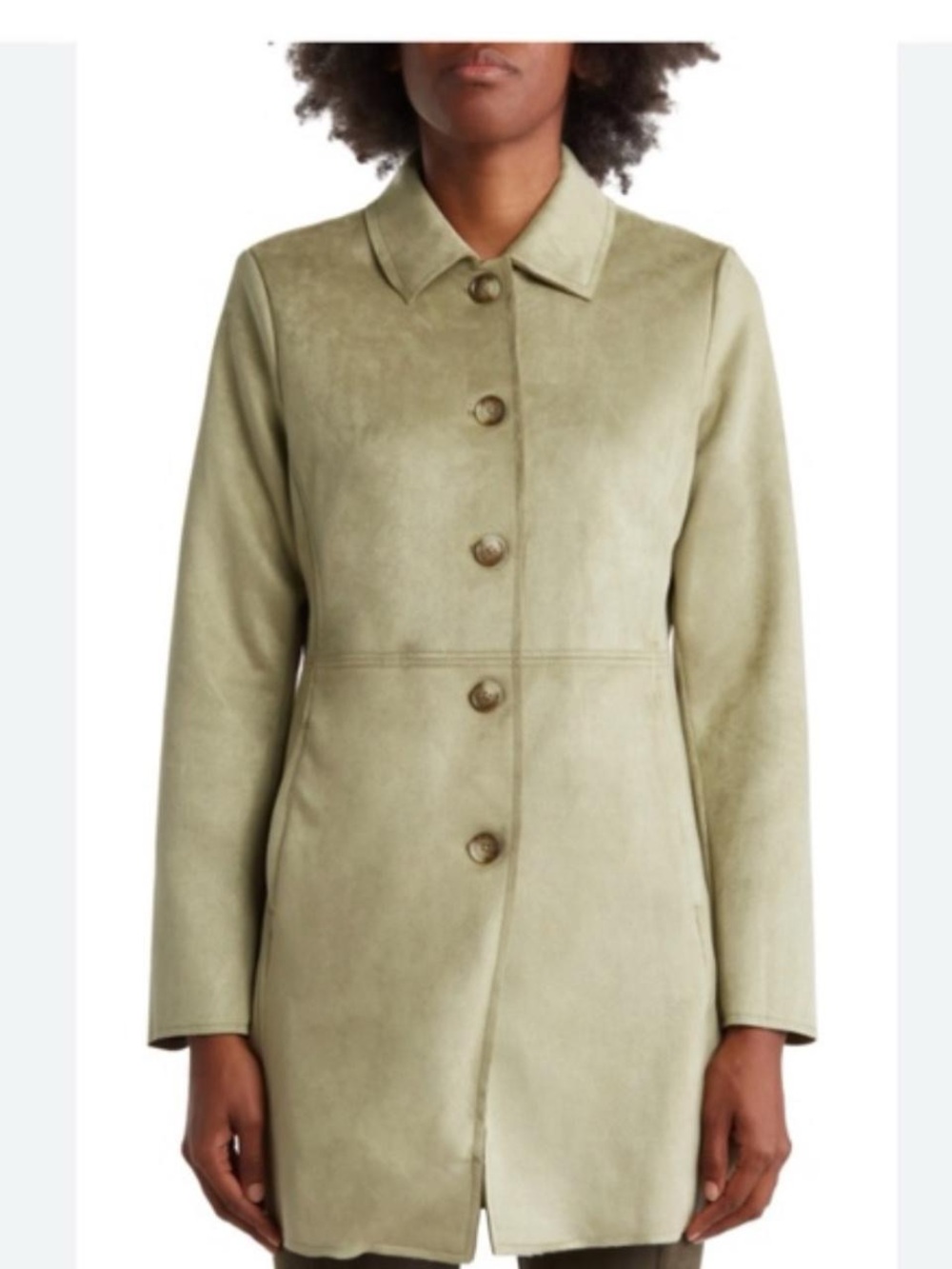 Classic Suede Single-Breasted Coat - Sage Green